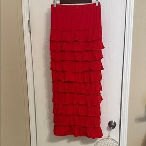 Vibrant Red Ruffled Maxi Skirt